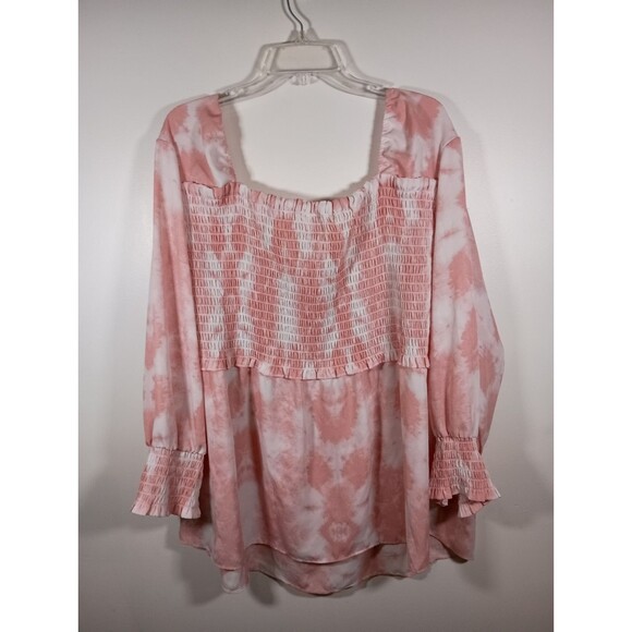 Cato Est 1946 Smocked Babydoll Pink White Square Neck Top Plus Size 26/28W - Picture 6 of 6